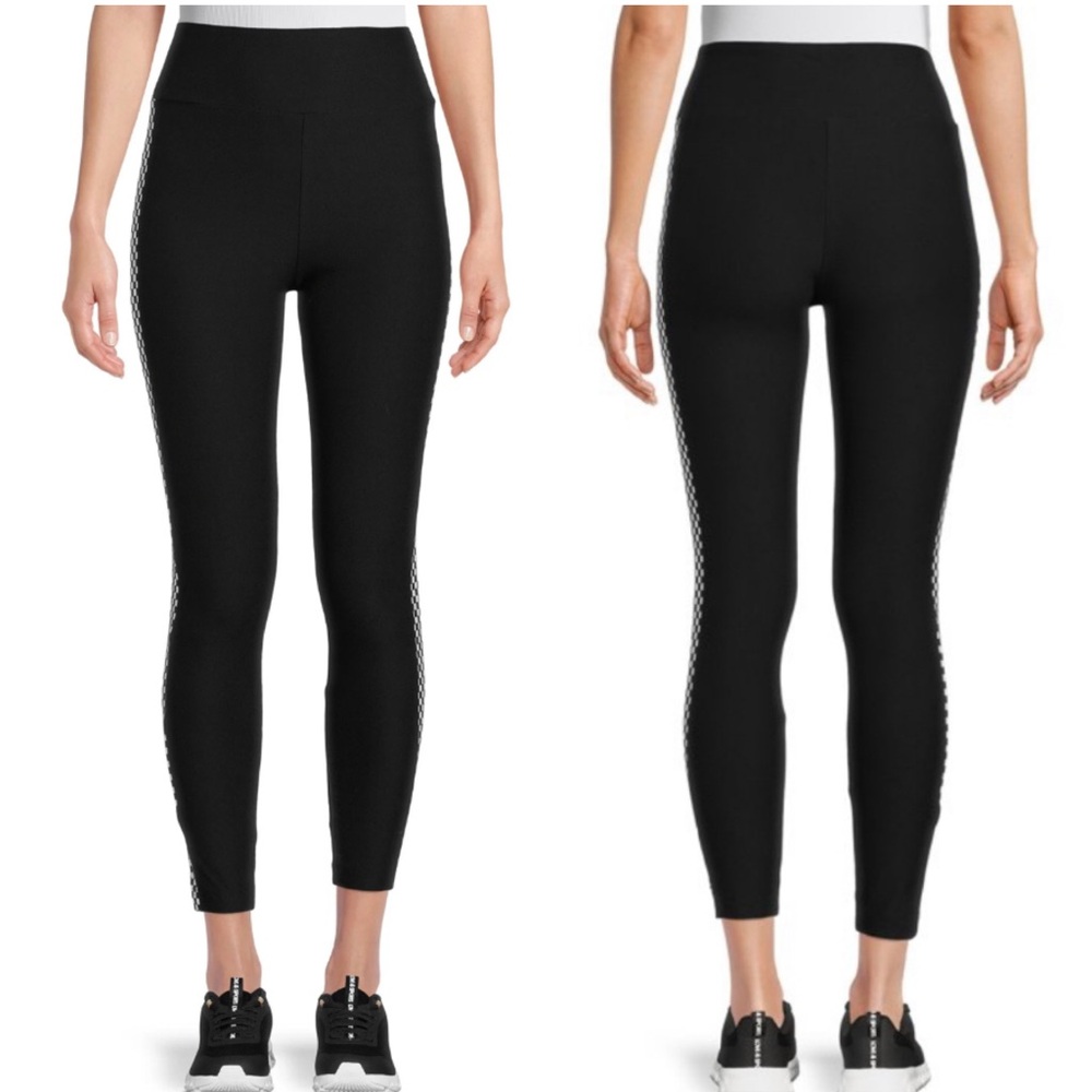 NWT Crush Black Black Leggings with Checkered Trim Leg Panel